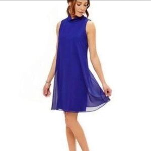Eliza J Royal Blue Sleeveless Mock Neck Chiffon Dress Size 6 A Line Tie in Back